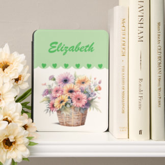 Gerbera flowers love hearts and name green white kindle cover