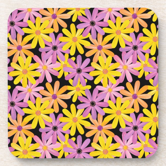 Gerbera flowers pattern, background beverage coaster (Front)