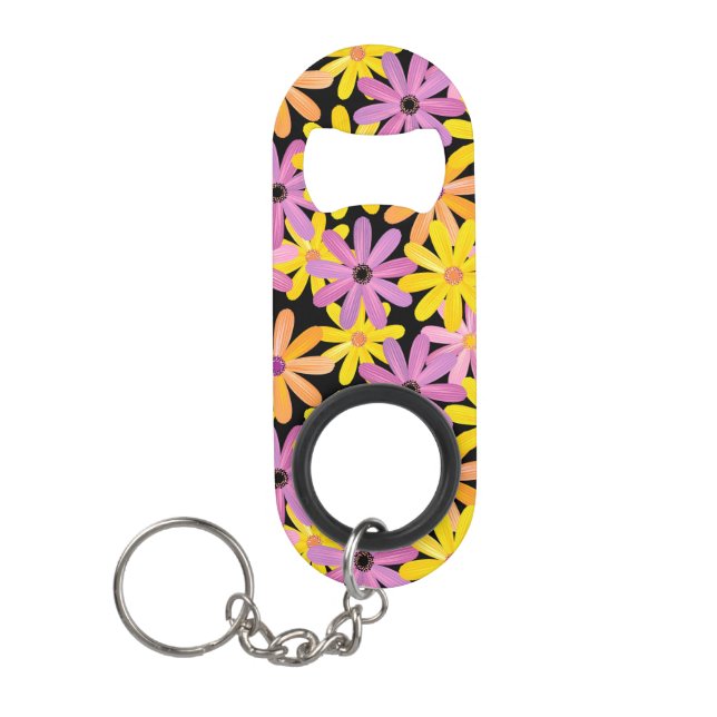 Gerbera flowers pattern, background keychain bottle opener (Front)