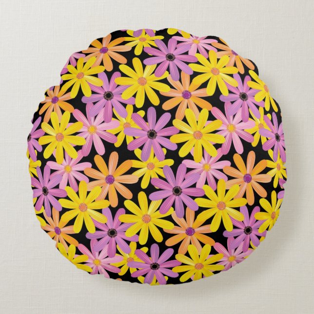 Gerbera flowers pattern, background round pillow (Front)