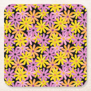 Gerbera flowers pattern, background square paper coaster