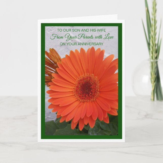 Gerbera Son And Wife Personalised Anniversary Card (Front)