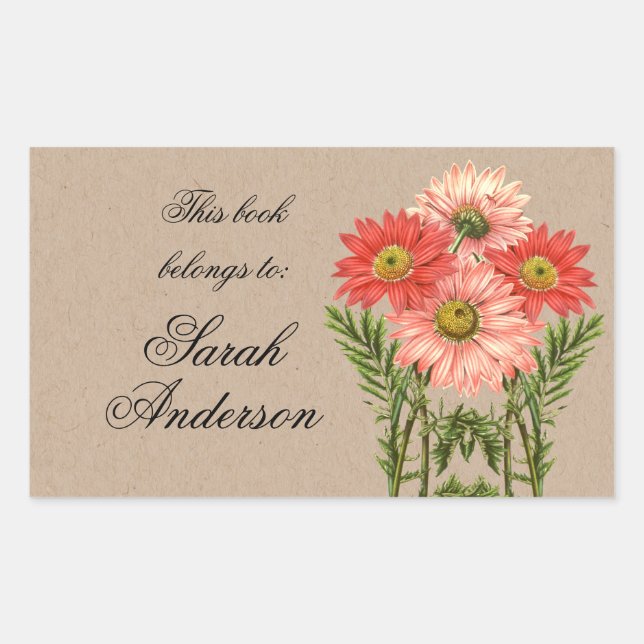 Gerberas Kraft Book plate Stickers This Belongs To (Front)