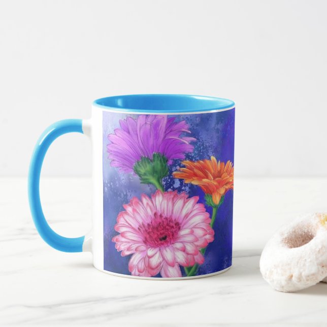 Gerberas Mug Beautiful Color Flowers (With Donut)