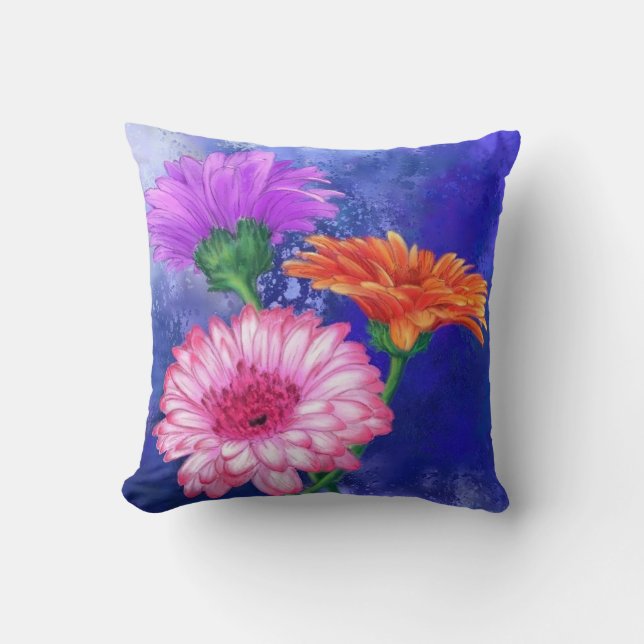 Gerberas Throw Pillow Beautiful Color Flowers (Front)