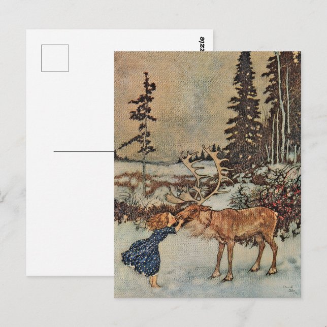 Gerda and the Reindeer by Dulac Vintage Postcard (Front/Back)