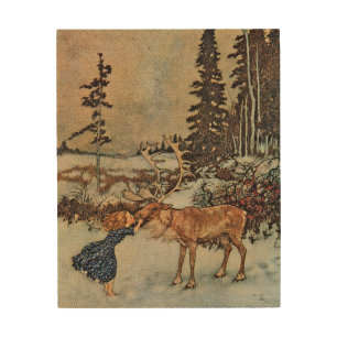 Gerda and the Reindeer by Dulac Vintage Wood Wall Art