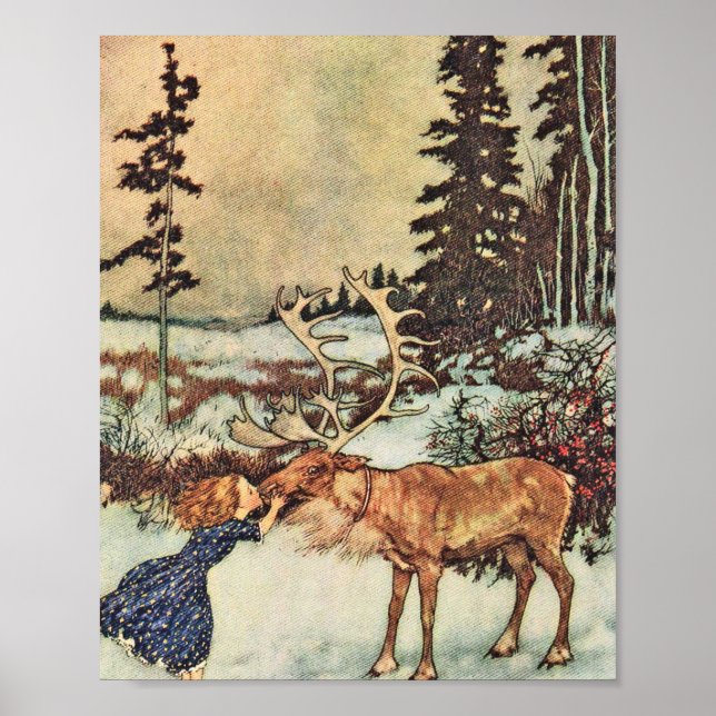 Gerda And The Reindeer - Edmund Dulac Poster (Front)