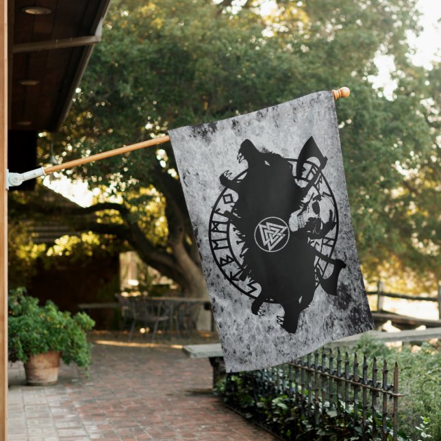 Geri and Freki inspired viking wolves House Flag (In SItu)