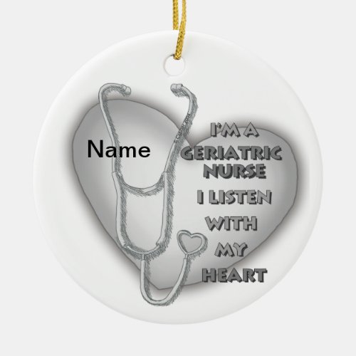 Geriatric Nurse Gray Heart custom name Ceramic Ornament