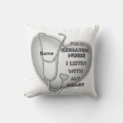 Geriatric Nurse Gray Heart custom name pillow