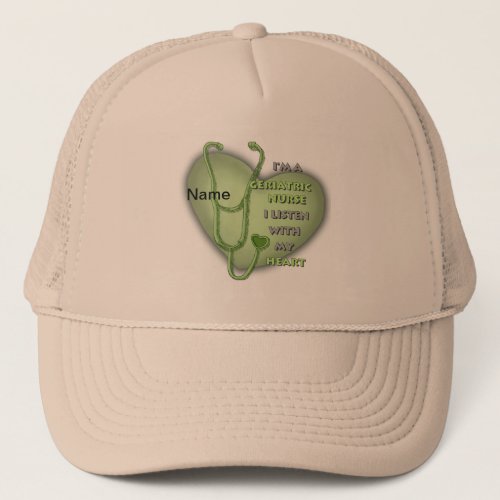 Geriatric Nurse Green Heart custom name hat