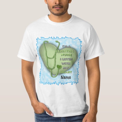 Geriatric Nurse Green Heart custom name T_Shirt