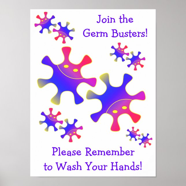 Germ Busters - Wash Your Hands! Bathroom Sign (Front)