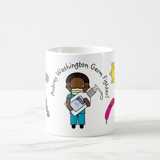 Germ Fighter Cute African American Personalized Coffee Mug (Center)