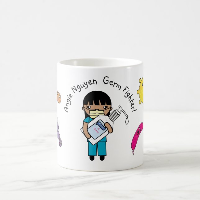 Germ Fighter Cute Long Black Hair Personalized Coffee Mug (Center)