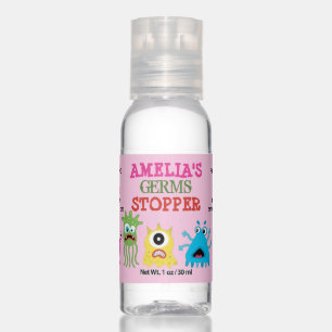 Germ stopper with cute bacteria kids party favor hand sanitizer