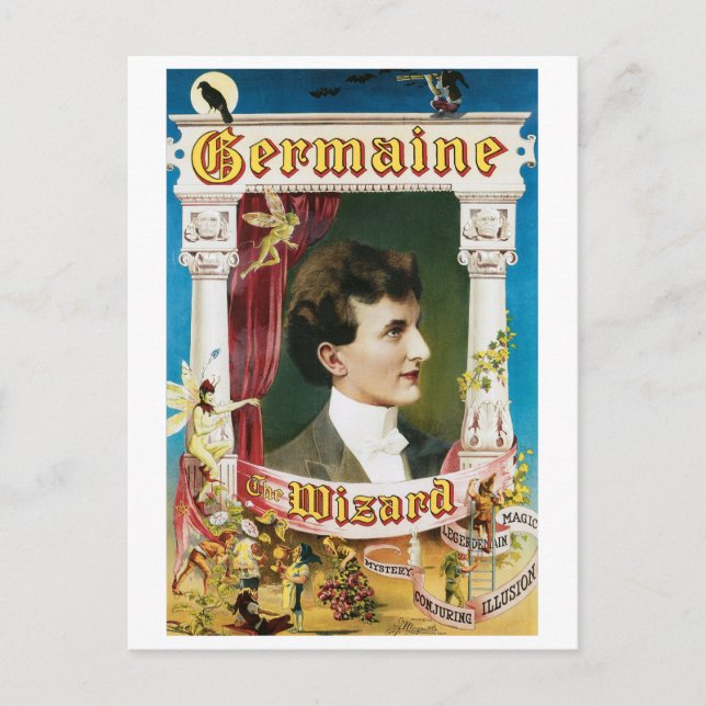 Germaine The Wizard ~ Magician Vintage Magic Act Postcard (Front)