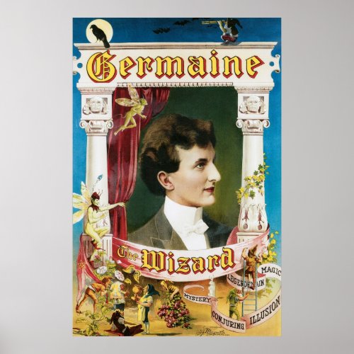 Germaine The Wizard  Magician Vintage Magic Act Poster