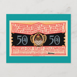 German 1921 "Zeulenroda" 50 Pfennig Note Postcard