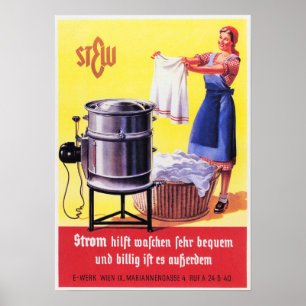 German 1935 Electric Washing Machine Retro Advert Poster