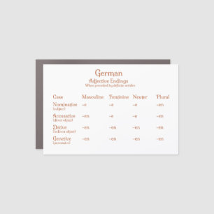 German Adjective Endings With Definite Articles Car Magnet