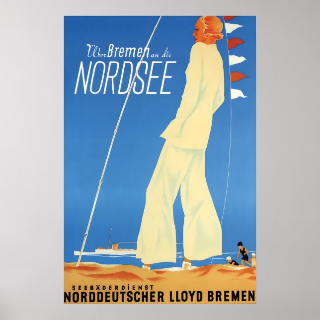 German advertisement poster Via Bremen to the (Front)