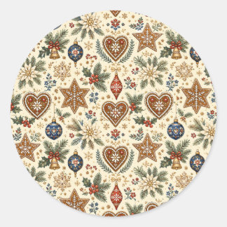 German Alpine Folk Christmas Round Stickers