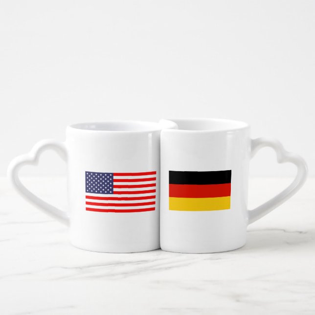 German American flag relationship lovers mug set (Front Nesting)
