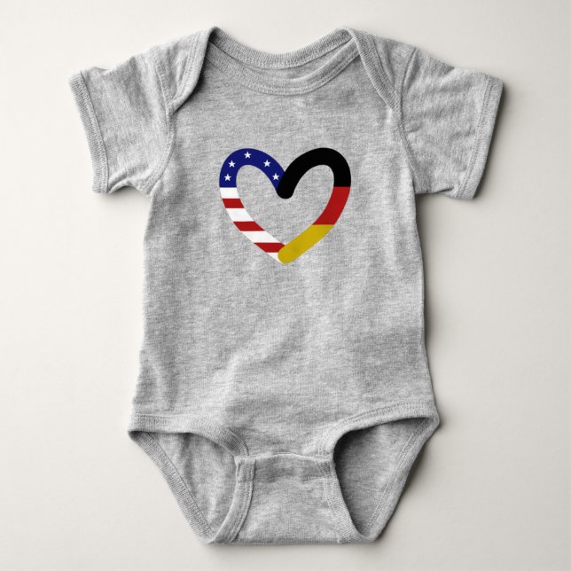 German & American Heart Baby Bodysuit (Front)