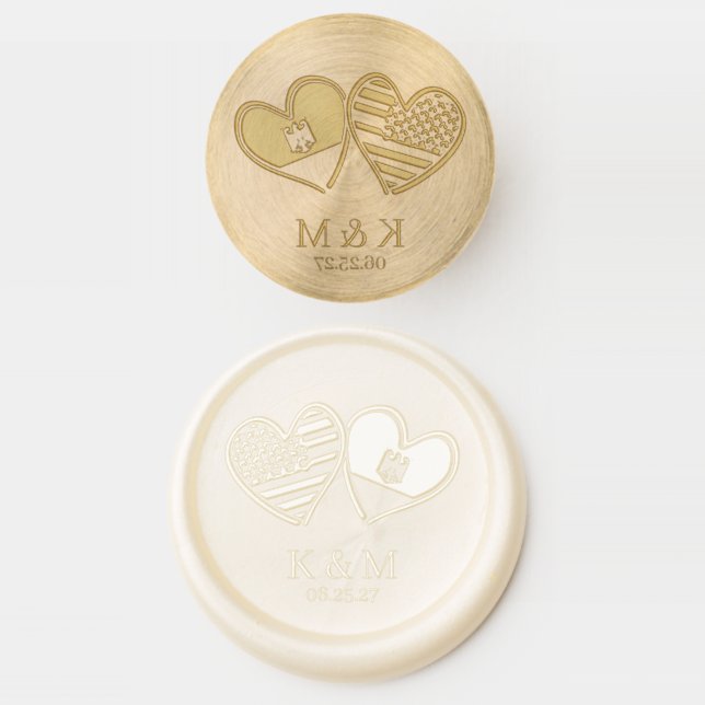 German American Hearts Flags Wax Seal Stamp (Stamped)
