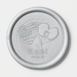 German American Hearts Flags Wax Seal Sticker
