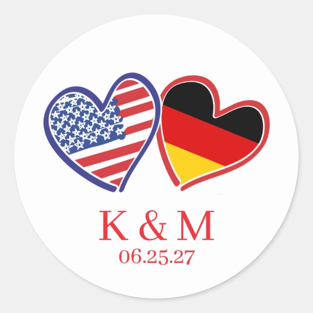 German American Wedding Classic Round Sticker (Front)