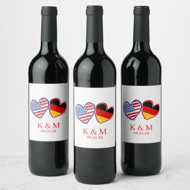 German American Wedding Wine Label (Bottles)