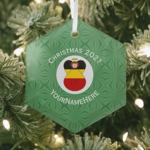 German Angel Christmas Flag Personalized Glass Ornament