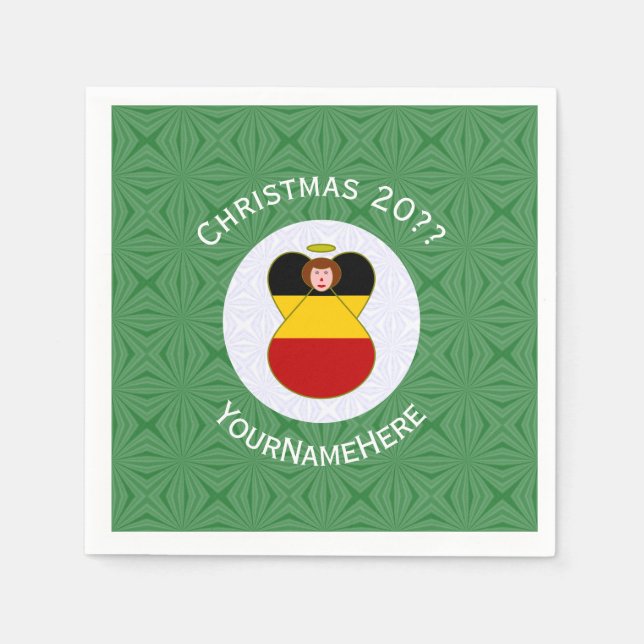 German Angel Christmas Flag Personalized  Napkins (Front)