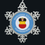 German Angel Hanukkah Flag Personalized  Snowflake Pewter Christmas Ornament<br><div class="desc">An angel dressed in the flag of Germany on a snowflake pewter ornament for Hanukkah decor. Designed for families of multiple religions to celebrate the holidays. The Hanukkah German Flag angel flies in a white center of squiggly squares on a blue background of squiggly squares. Add a name to personalize....</div>