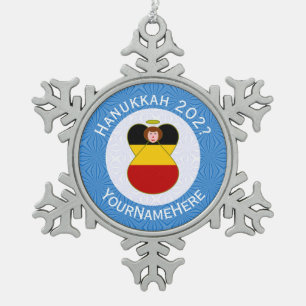 German Angel Hanukkah Flag Personalized  Snowflake Pewter Christmas Ornament
