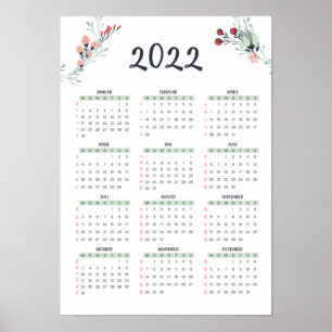 German annual calendar with KW 2022 A3 size Poster