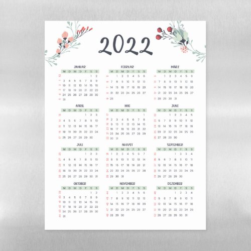 German annual calendar with KW 2022 Magnetic Dry Erase Sheet