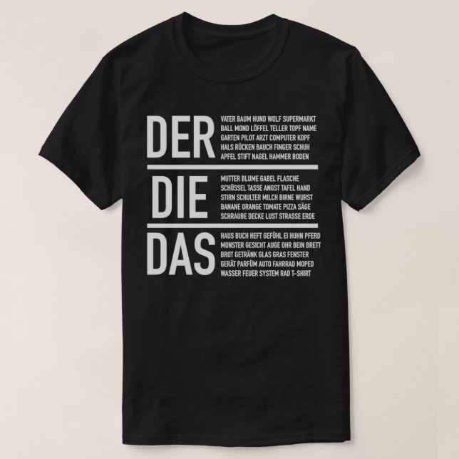 German Articles German Language Cheatsheet T-Shirt (Design Front)