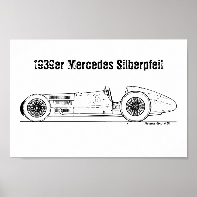 German Auto-Union 1939 Silver Arrow Blueprint Poster (Front)