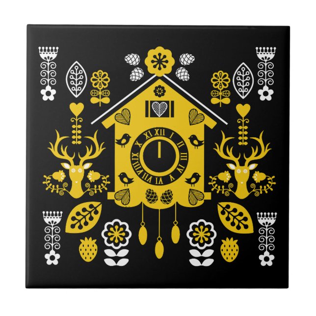 German Bauernmalerei Folk Art Ceramic Tile (Front)