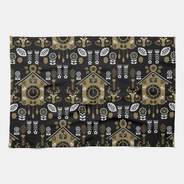 German Bauernmalerei Folk Art Kitchen Towel (Horizontal)