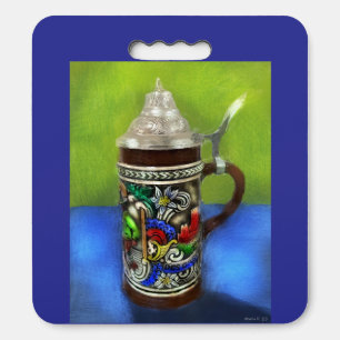 German Beer Stein w/Hinged Lid Blue Green Seat Cushion