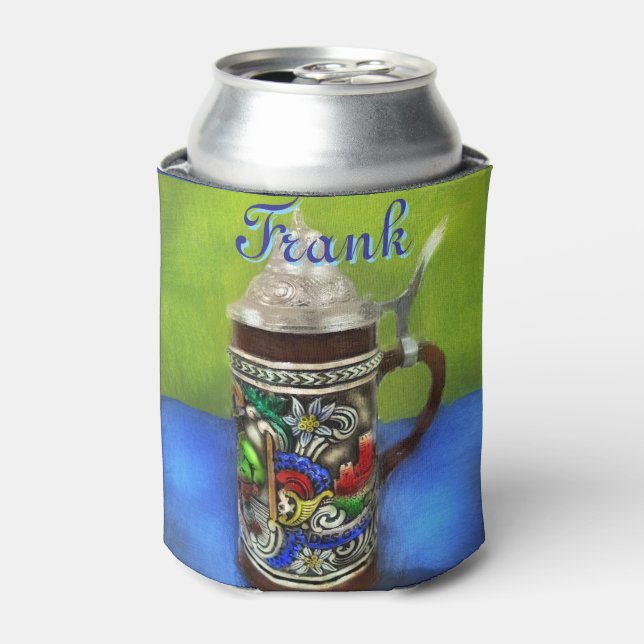 German Beer Stein w/Hinged Lid Blue Personalized  Can Cooler (Can Front)