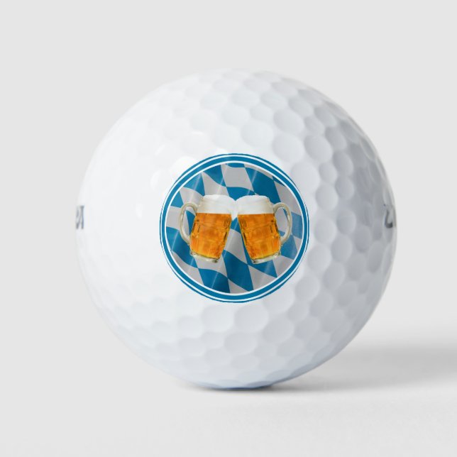 German Beer Steins on Blue White Bavarian flag Golf Balls (Front)