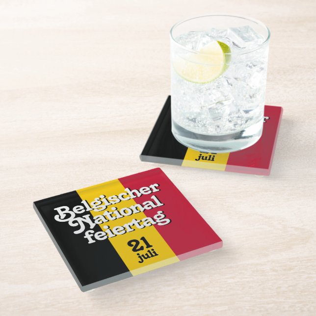 German Belgischer Nationalfeiertag Belgian Flag Glass Coaster (Angled)