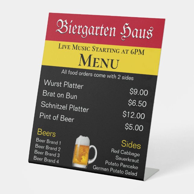 German Biergarten Oktoberfest Menu Pedestal Sign (Front)