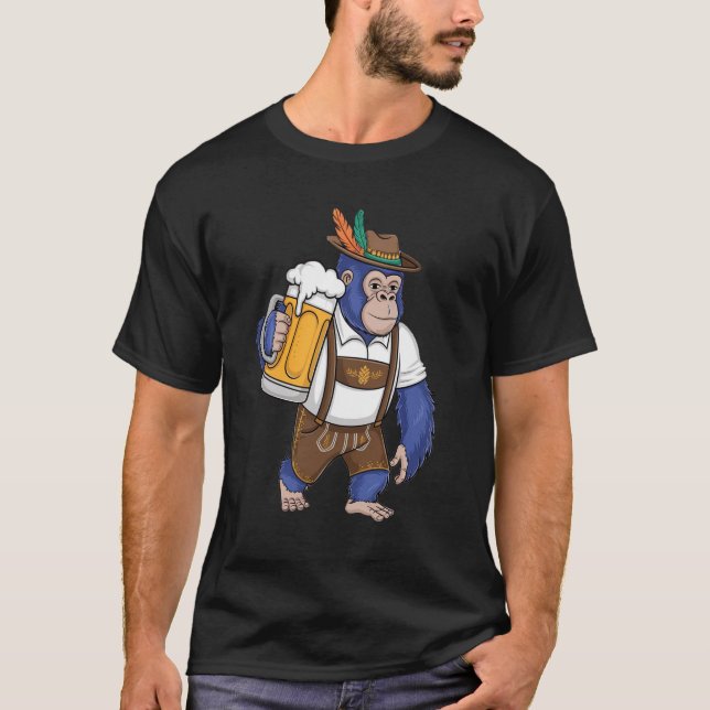 German Bigfoot Sasquatch Beer Lederhose Funny Okto T-Shirt (Front)